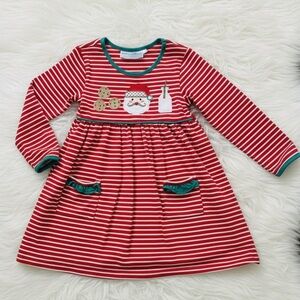 Trotter Street girls Red Striped long sleeve Holiday Dress with Santa Design 4